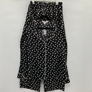 Lilac+London Plus Sz XXL Pajama Set Satin Long Sleeve Notch Collar Black Hearts